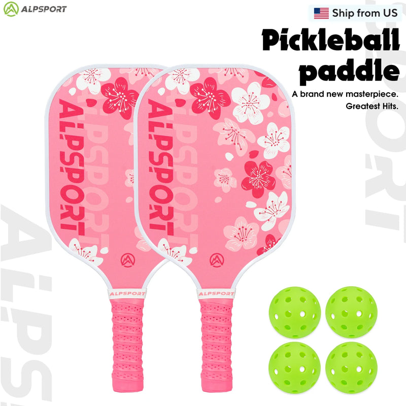 ALPSPORT Sakura Pink Pickleball Paddle Set – USAPA Approved | Carbon Fiber | 2 Paddles + Balls + Bag | Curated by Luxe n Shine™